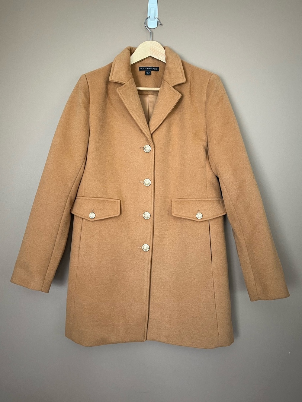{Boston Proper} Pea Coat in Camel with Gold Buttons - Womens 10 - NWT